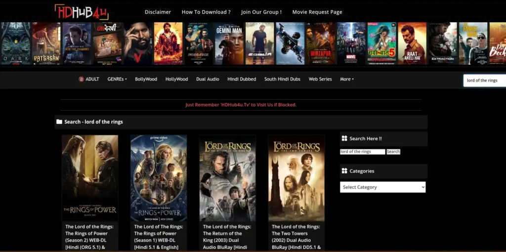 Screenshot of movie searching step for download